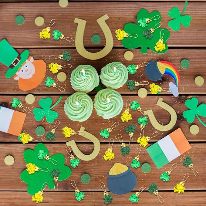 St. Patricks Day Decorations Shamrock Ornaments - 30pcs St Patricks Day Tree Ornaments Clover Baubles for Irish Lucky St Patrick's Day Home Table Tree Party Hanging Decorations