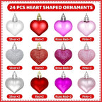 24pcs Valentine Heart Ornaments - Heart Shaped Decorations for Home, Wedding, Party