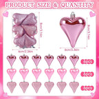 18 Pcs Valentines Tree Heart Ornaments Pink Valentines Tree Decorations, 3 Style 3.2" Valentine Hanging Ornaments for Christmas Tree Anniversary Party Decoration
