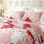 Whale Flotilla Patchwork Quilts Queen Size, Extra Soft Boho Floral Bedspreads for Bed Reversible Lightweight Full Queen Quilt Bedding Set Printed Coverlets with 2 Pillow Shams for All Seasons, Red