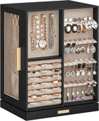 SONGMICS Jewelry Box 360°Rotating, Jewelry Storage Case with 5 Drawers, Jewelry Organizer, Glass Window, Spacious, Vertical Jewelry Storage, Open Design, Great Gift, Graphite Black UJBC170B01