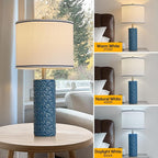 27" Farmhouse Bedside Table Lamp Set of 2, Bule Modern Ceramic Lamps for Living Room, 3 Color Temperature Rustic Table Lamps for Bedroom, Night Stands, Dorm,Office, Home Décor (Bulb Included)