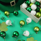 JULMELON 24 Pcs St. Patrick's Day Ornaments, 1.6 inches Shatterproof Shamrock Balls with Irish Blessings, Green White Plastic Tree Decorations for St. Patrick's Day Party, Festival