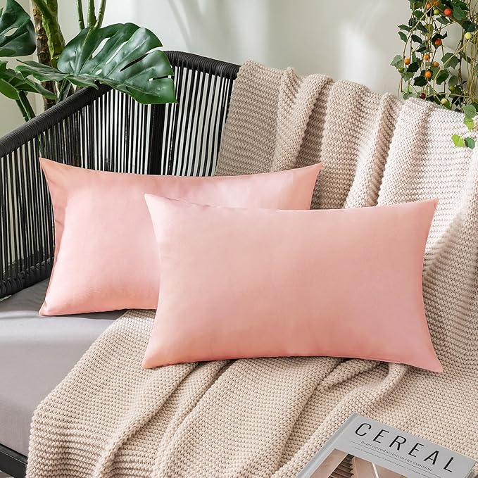 MIULEE Pack of 2 Decorative Outdoor Solid Waterproof Throw Pillow Covers Spring Valentine Faux Linen Garden Farmhouse Cushion Cases for Patio Tent Balcony Couch Sofa 20x12 Inch Light Pink