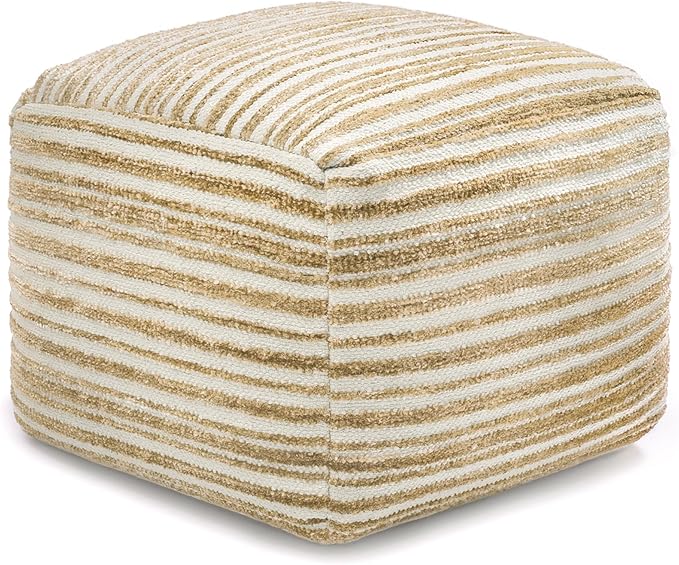 Anji Mountain Artisan Crafted Cotton Blend Pouf Ottoman | Versatile Floor Seating & Footstool for Living Room | Modern Boho Home Décor Accent | Filled Pouffe