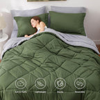 Bedsure King Size Comforter Set - 7 Pieces Reversible Olive Green Bedding, King Size Bed Set for All Seasons, Bed in a Bag with Down Alternative Comforter, Sheets, Pillowcases & Shams