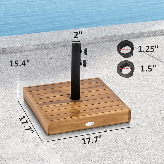 Outsunny Square Patio Umbrella Base, 42 lbs. Concrete Heavy Duty Umbrella Base with Holder for 1.25"/1.5" Poles for Outdoor, Lawn, Poolside, Teak