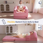 MAXYOYO Folding Sofa Bed with Backrest, Boneless Fold Out Couch Bed with Handle, 2 in 1 Convertible Bean Bag Chair to Floor Sofa Lounger, Comfy Folding Couch for Bedroom & Living Room, Pink