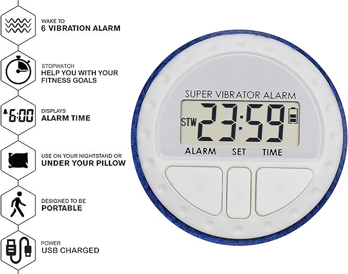 Coolfire Vibrating Alarm Clock - Silent Alarm Wristband Vibrating Alarm Watch. Silent Wrist Shock Alarm Clock. Vibration Alarm Bracelet Deep Sleeper & Vibrate Alarm (Black) (Black)