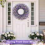 26 Inch Lavender Wreath Summer Spring Wreaths for Front Door Wreaths for Front Door for Wedding Farmhouse (Purple Lavender)