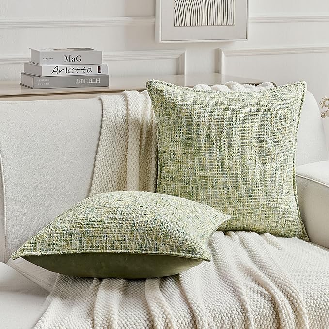 FUTEI Light Green Decorative Throw Pillow Covers 12x20 Inch Set of 2,Soft Chenille Tweed Textured Lumbar Pillow Case,Modern Home Decor for Couch Bed Living Room