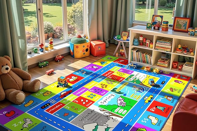 Booooom Jackson ABC Rug Kids Rug Educational Rugs Non-Slip Kids Carpet with Alphabet, Number Mat for Children, Baby, Toddler Play, 4'11'' x 6'67''
