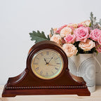 Mantel Clocks, Battery Operated, Silent Wood Table Clock with Westminster Chimes On The Hour, Solid Wooden Shelf Decorative Chiming Mantle Clock, 9" x 16" x 3" (Maroon Roman Numerals)