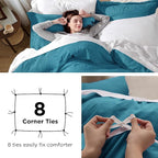 Bedsure Teal Duvet Cover King Size - 3 Pieces Prewashed Cotton-Like Extra Soft Bedding Set, Includes 1 Duvet Cover 104x90 Inches with Zipper Closure & 2 Pillow Shams, Comforter Not Included