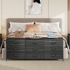 WLIVE 63''W Dresser for Bedroom, Black Dresser TV Stand for 65, 70, 75 inch TV, Wide Chest of Drawers with 9 Drawer, Large Entertainment Center, Fabric Dressers with Wood Top for Closet, Living Room