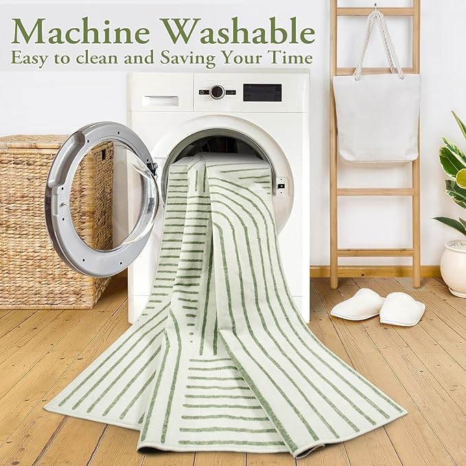 Lahome Abstract 6x9 Area Rugs, Soft Boho Rug for Living Room Bedroom, Ultra-Thin Non Slip Boho Green Washable Throw Carpet for Dining Room Office, Green