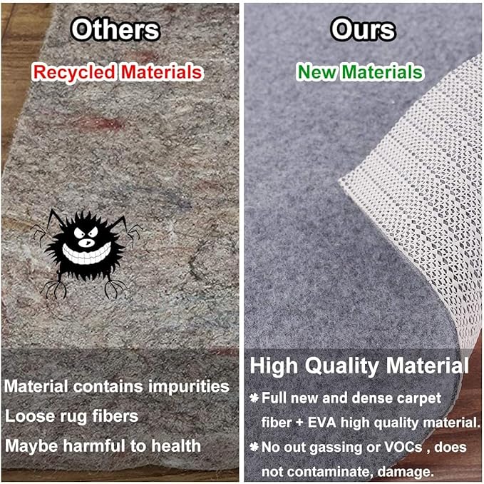 Non Slip Rug Pad Grippers - Square 4x4 Ft, 1/8" Thick, (Felt + Rubber) Double Layers Area Carpet Mat Tap, Provides Protection and Cushioning for Hardwood or Tile Floors