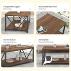 FOLUBAN Coffee Table, Modern Center Table with Storage Shelf, Rustic Wood and Metal Cocktail Table for Living Room, 39.3 Inch Walnut