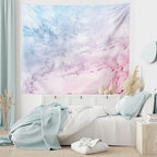 Ambesonne Marble Print Tapestry King Size, Pastel Toned Cloudy Crack Lines Stained Antique Shabby Design, Wall Hanging Bedspread Bed Cover Wall Decor, 104" X 88", Pink