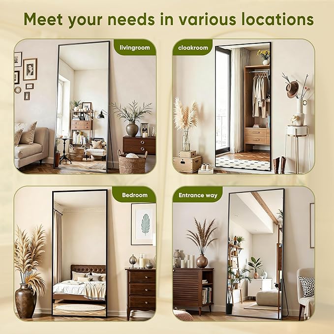 Full Length Mirror, 58"x18" Full Body Mirror, Oversized Floor Mirrors, Leaning Free Standing Mirrors, Hanging Mounted Large Mirrors for Bedroom Dressing Room, Cloakroom, Black
