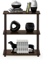 Furinno TURN-N-TUBE Storage Shelves, 3-Tier Book Shelf, Corner Shelf, Toolless Open Shelves, for Organization and Storage, Living Room, Garage, Home Office, Walnut