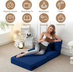 FILUXE Convertible Folding Sofa Bed - Sleeper Chair with Pillow, Modern Linen Fabric Floor & Futon Couch, Foldable Mattress for Living Room/Dorm/Guest Use/Home Office/Apartment, Single Size, Navy Blue