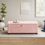 SUNWAVE Storage Ottoman Bench, Linen Fabric End of Bed Storage Bench with Button Tufted, Safety Hinge Lid, Large Ottoman for Bedroom, Living Room & Entryway