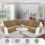 Recliner Sofa Covers 100% Waterproof Recliner Cover Washable Velvet L Shape Recliner Couch Covers for Sofa Pets Anti Slip Recliner Slipcovers with Pockets (5 Seat Sofa, Light Brown)