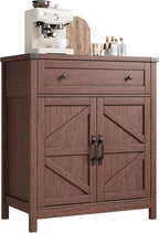ChooChoo Kitchen Storage Cabinet, Coffee Bar Cabinet, Farmhouse Buffet Sideboard with Drawer for Kitchen, Living Room, Walnut