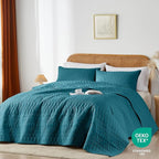 akkialla Twin Quilt Set, Teal Lightweight Microfiber Bedspread Coverlet, Boho Geometric Pattern, Soft All-Season Bedding, 2-Piece (1 Quilt, 1 Pillow Sham) | Breathable fabric, Modern style