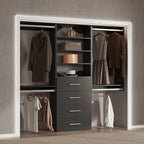 Modular Closet Organizer, 66" Wide with Hanging and Drawers, Wood Tower Storage for Walk-in Closets, Wall-Mounted Black Wardrobe Kit