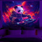 NYZE Blacklight Tapestry Panda Music Wall Tapestry Art Party Banner Colourful Poster Design Tapestries for Hip Hop College Dorm Room Bedroom Wall Decor 59in×51in