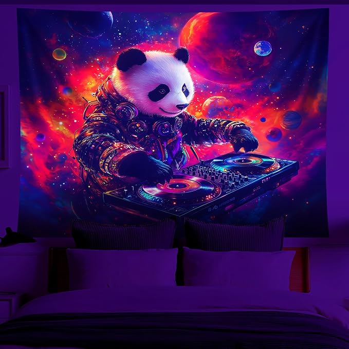 NYZE Blacklight Tapestry Panda Music Wall Tapestry Art Party Banner Colourful Poster Design Tapestries for Hip Hop College Dorm Room Bedroom Wall Decor 59in×51in