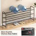KEETDY 3-Tier Long Shoe Rack for Closet Metal Shoe Organizer for Entryway, Wide Stackable Shoe Storage Shelf with Sturdy Wire Grid for Closet Floor, Bedroom, Black