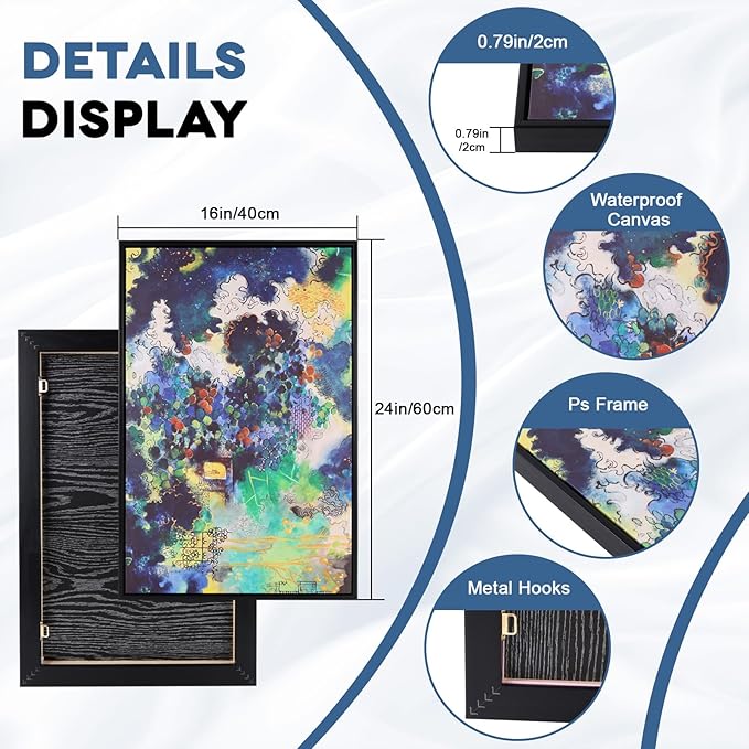 Charouse 1 Piece Framed Wall Decor Blue Green Abstract Eclectic Pastoral Vintage Artistic Wall Art for Living Room Office Bedroom Cafes Vibrant Spots Nature Architecture Pictures Christmas GIft Wall Decor 24*16 Inch