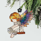 Angel Girl Stained Glass Style Ornament, Acrylic Window Hanging Suncatcher Decoration, Colorful Fairy Angel on Swing Decor for Christmas Tree, Garden or Home, Gift for Women Mom Birthday Holiday