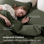 Bedsure 100% Cotton Duvet Cover King Size with Fitted Sheet - 4 Pieces Olive Green Waffle Weave Bedding Set, GentleSoft™ and Breathable, Includes 1 Duvet Cover 104x90, 1 Fitted Sheet, 2 Pillow Shams