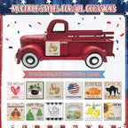 Valentine's day Truck Decor 13.4 Inch Farmhouse Vintage Metal Truck with 12 Magnets Valentines Day Table Decorations for Home Kitchen Mantel Spring Garden Interchangeable Seasonal Decor