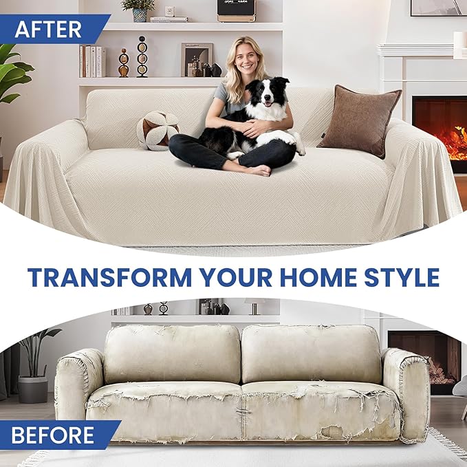 Couch Cover for Dogs, 78"x91", Chair Covers Armchair Oversized, Sofa Covers Washable, Sectional Pet Couch Cover for 1 Cushion Couch Sofa, Furniture Protector, Off White