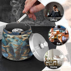 Elephant Stars Ashtray with Lid, Outdoor Ashtrays for Patio, Stainless Steel Ashtray Odorless Smokeless for Home Office Balcony