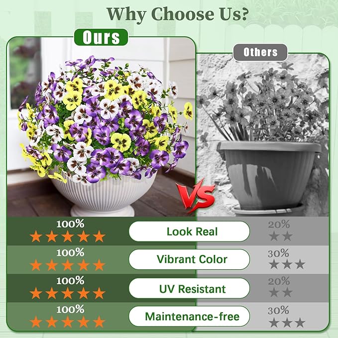MARTINE MALL 8 Bundles Look Real Artificial Flowers for Outdoors, Realistic Fake Outdoor Flowers, UV Resistant Silk Pansy Flowers for Outside Faux Flower Plants for Outdoor Porch Garden, Mixed Colors