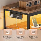 Huuger LED TV Stand for Bedroom, 47 Inch Dresser TV Stand for 43, 50, 55 Inch TV, Rustic Black TV Stand with Storage, Entertainment Center with Power Outlets, 6 Drawer Fabric Dresser for Living Room