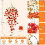 Artificial Fall Flowers for Outdoor, 4 Pcs Faux Pansy Fake Mums Plant Hanging Flowers Outdoor Fall Decor, UV Resistant Silk Flower for Front Door Porch Planter Patio Yard Garden(Orange Autumn Red)