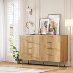 GarveeHome 8 Drawer Dresser for Bedroom, Fluted 55 in Wide Modern Chest of Drawers with Deep Drawers, Wooden Dresser Organizer for Living Room, Hallway, Kids Room, Natural