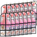 Geelin 14 Pcs Garment Bags for Dance Costumes PVC Clear with Zippers 20 x 40 Inch Garment Bag with Pockets Dance Costume Organizer Carrier for Storage Cover for Adult (Fully Transparent Black)