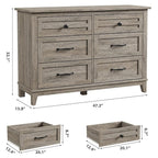 GarveeHome 6 Dresser for Bedroom, 47 in Wide Drawer Dresser with Storage Freestanding, Wooden Closet Storage Chest for Living Room, Bedroom, Entryway, Ash Grey