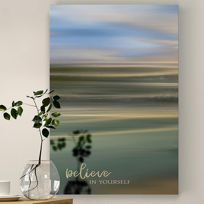 Renditions Gallery Canvas Nature Wall Art Home Paintings & Prints Serene Blue Sky Ocean Inspirational Wall Hanging Decorative Artwork for Bedroom Living Room Office Kitchen - 12"x18" LT06