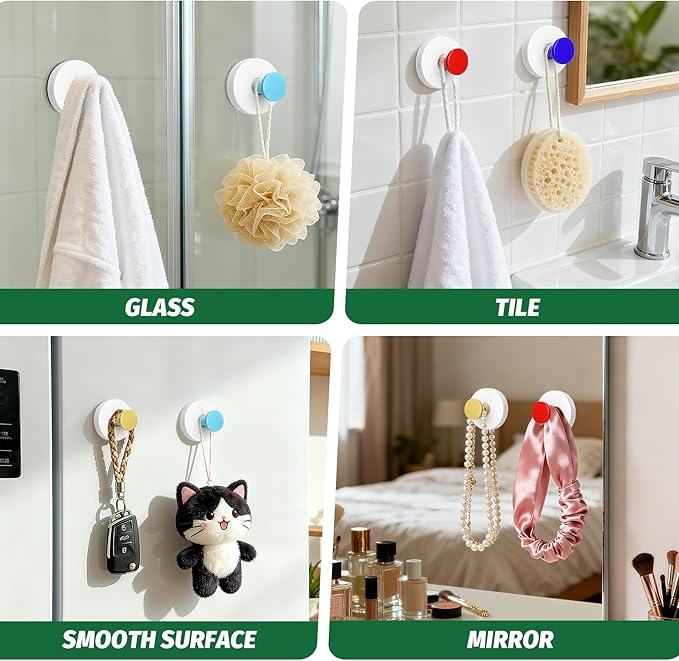 Reusable Heavy Duty Suction Cup Hooks for Kitchen/Bathroom/Shower - Wet-Proof Hooks for Towels, Robes, Loofah&Wreaths/No Drill Mounting on Glass, Tile, Metal (2, Blue White)