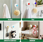 Reusable Heavy Duty Suction Cup Hooks for Kitchen/Bathroom/Shower - Wet-Proof Hooks for Towels, Robes, Loofah&Wreaths/No Drill Mounting on Glass, Tile, Metal (2, Blue White)