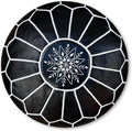 Poufs&Pillows Premium Moroccan Leather Pouf - Handmade - Delivered Stuffed - Ottoman, Footstool, Floor Cushion (Black)